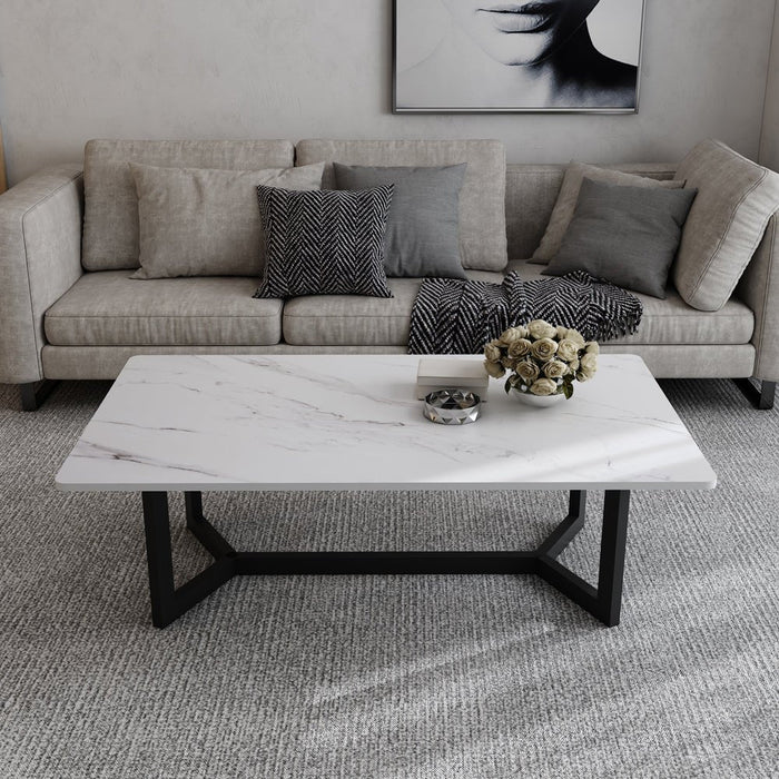 120x60cm Minimalist Slate Coffee Table Marble Tea Table Living Room Rectangle Cocktail Side Table Solid Metal Legs - Amazingooh Wholesale