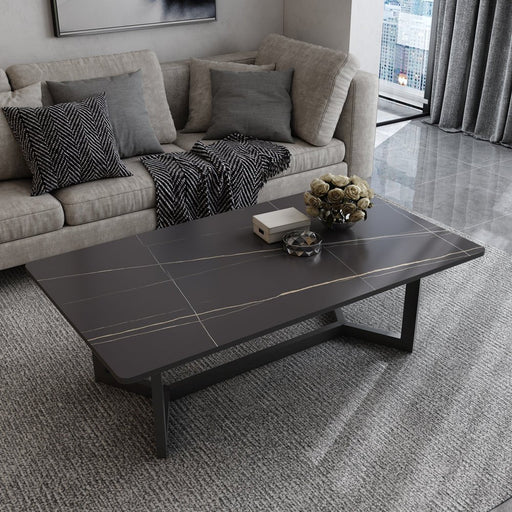 120x60cm Minimalist Slate Coffee Table Marble Tea Table Living Room Rectangle Cocktail Side Table Solid Metal Legs - Amazingooh Wholesale
