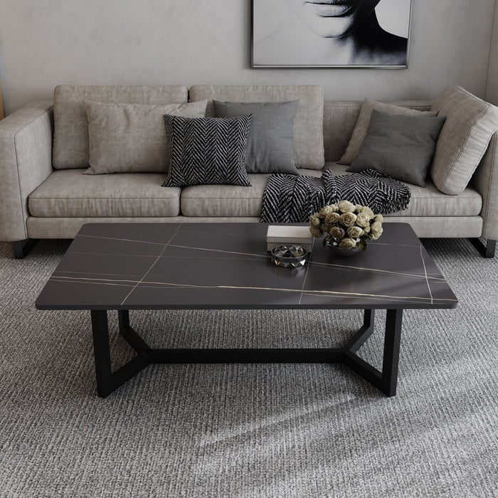 120x60cm Minimalist Slate Coffee Table Marble Tea Table Living Room Rectangle Cocktail Side Table Solid Metal Legs - Amazingooh Wholesale
