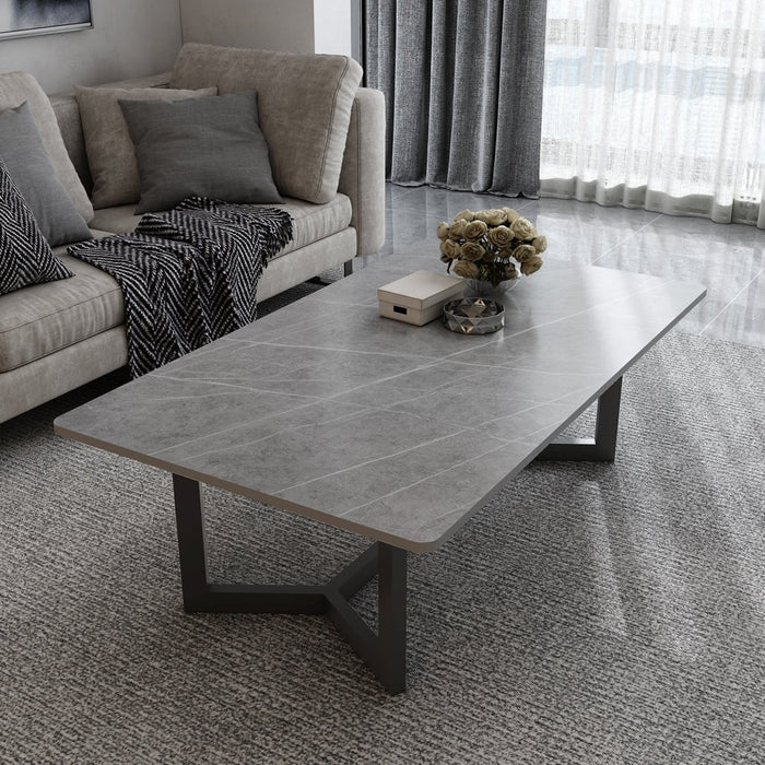 120x60cm Minimalist Slate Coffee Table Marble Tea Table Living Room Rectangle Cocktail Side Table Solid Metal Legs - Amazingooh Wholesale