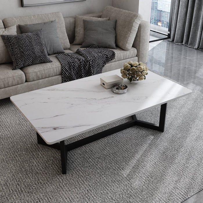 120x60cm Minimalist Slate Coffee Table Marble Tea Table Living Room Rectangle Cocktail Side Table Solid Metal Legs - Amazingooh Wholesale