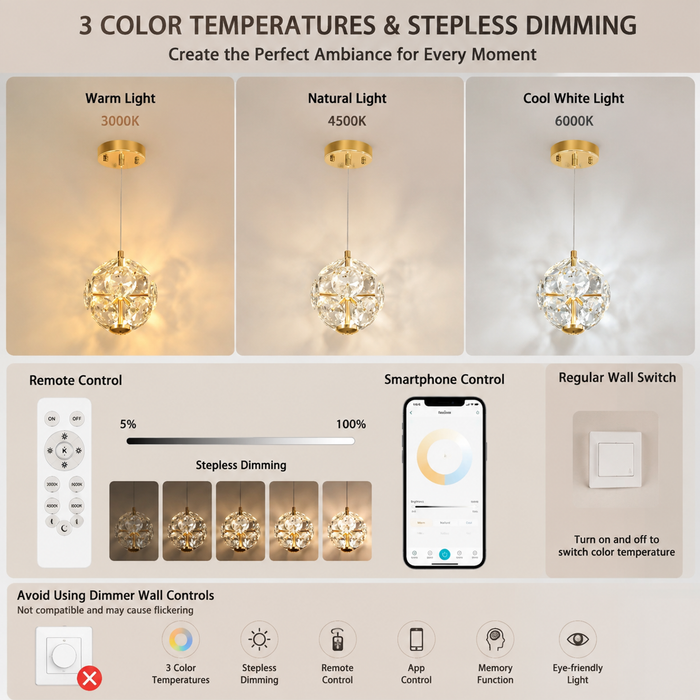 BAMDECOR C3619 Single Heads Crystal Globe Chandeliers High Ceiling Foyers Entrance Chandeliers Staircase Long Pendant Light (Gold)