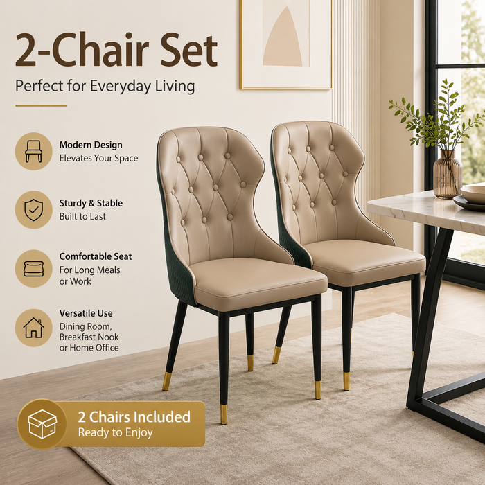 VELLUTO Mid Century Luxury Modern Dining Chair Faux Leather Set of 2 (Brown Duo Colour)