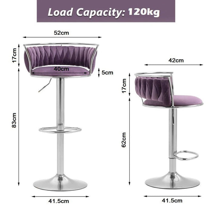 SERENITà Silver Swivel Upholstered Velvet Adjustable Height Counter Stool with Metal Frame Voilet (Set of 2)