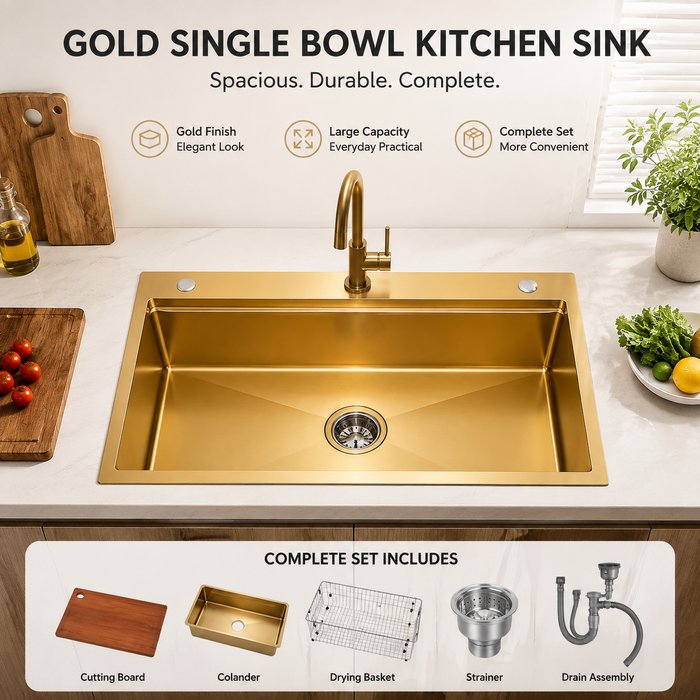 AMZ 900x500mm Brush Gold Nano Single Bowl Kitchen Sink with Workstation Accessories