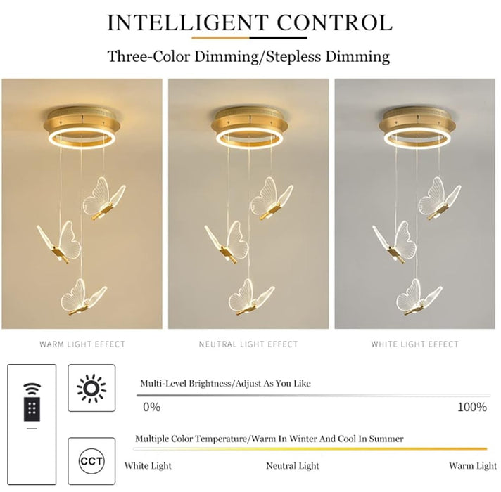 BAMDECOR LT05 19 Nordic Butterfly Luxury Chandeliers Pendant Lights for Villa Stair Home Decoration Modern Style Exquisite Chandelier (Gold)