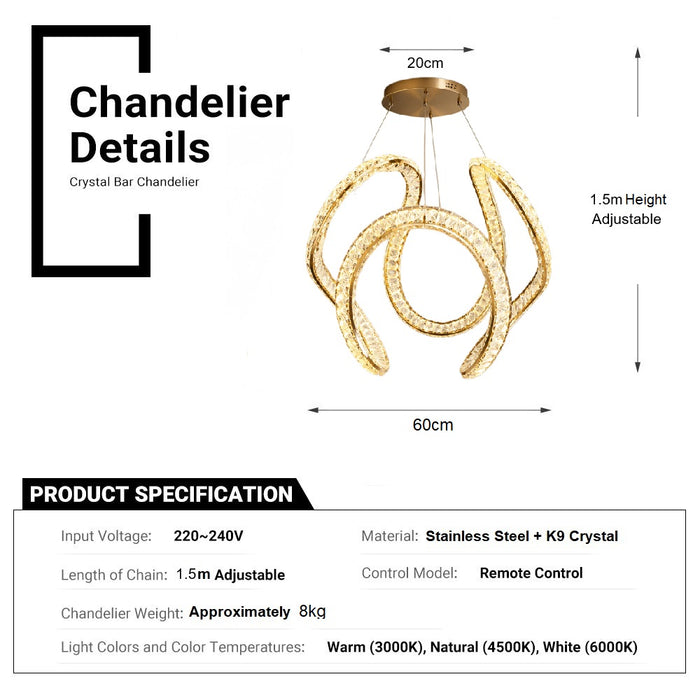 BAMDECOR C3602 60cm Modern Pendant Light Chic Circular LED Chandelier (Brass Gold)