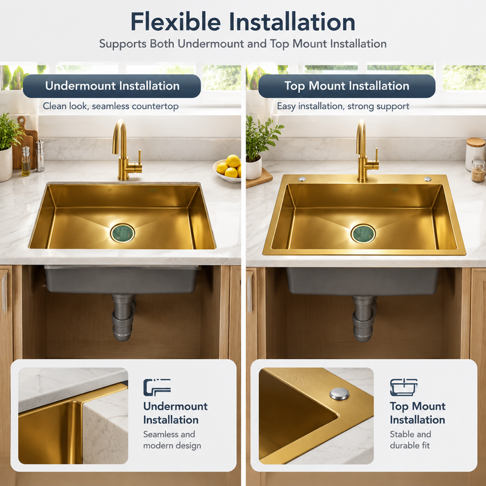 AMZ 900x500mm Brush Gold Nano Single Bowl Kitchen Sink with Workstation Accessories
