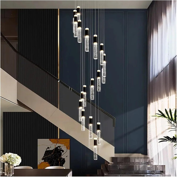 BAMDECOR LT01 Modern Bar 18-Lights Crystal Modern Led Chandelier for Dining Room, Luxury Dimmable Enterway Led Pendant Lights Fixture (Black)