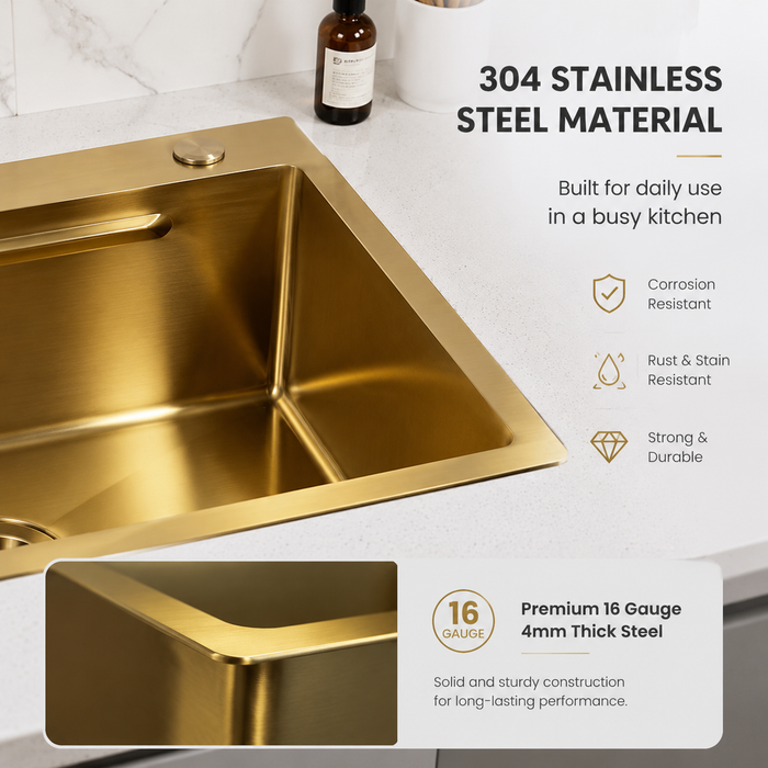 AMZ 900x500mm Brush Gold Nano Single Bowl Kitchen Sink with Workstation Accessories