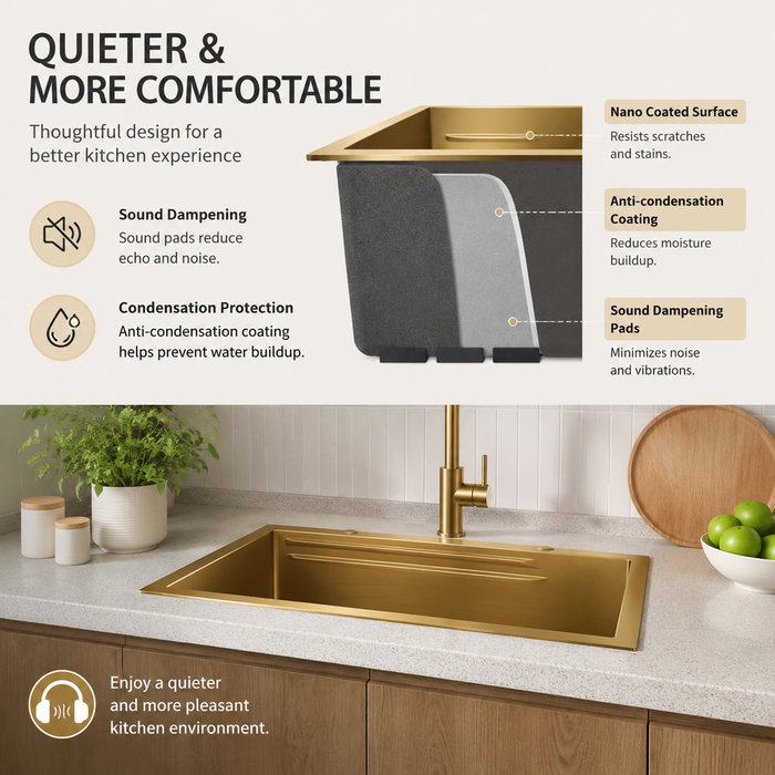 AMZ 900x500mm Brush Gold Nano Single Bowl Kitchen Sink with Workstation Accessories