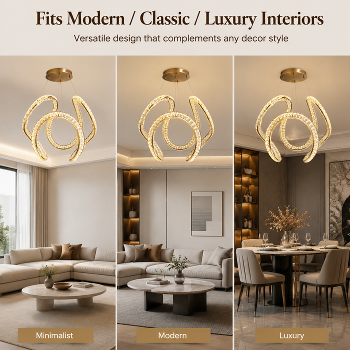 BAMDECOR C3602 60cm Modern Pendant Light Chic Circular LED Chandelier (Brass Gold)