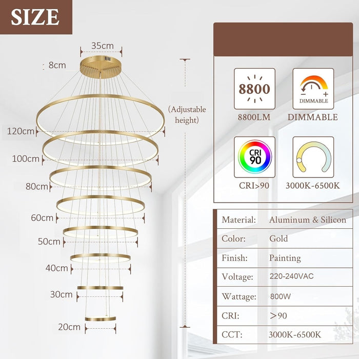 BAMDECOR A18801/8 Nordic Home Decor Dining Room Pendant lamp lights Ceiling Lamp Hanging Light (8 Rings-Gold)