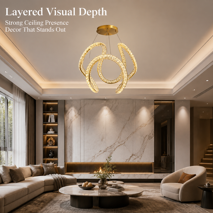BAMDECOR C3602 60cm Modern Pendant Light Chic Circular LED Chandelier (Brass Gold)