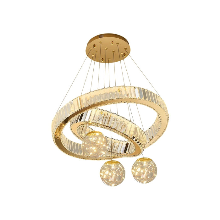 BAMDECOR C3335 Large Swirl Modern Crystal Ring Chandeliers Contemporary Round Chandelier Crystal Pendant Light(Gold-Two Rings)