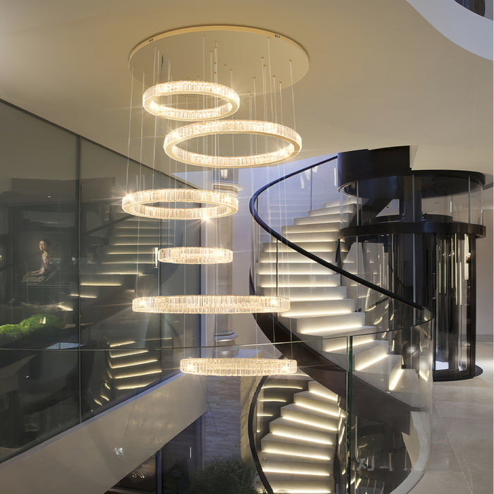 BAMDECOR C3341 Series Pharaoh RING Modern K9 Luxury Crystal LED Chandelier (Gold-5/6/7 and 8 Rings)