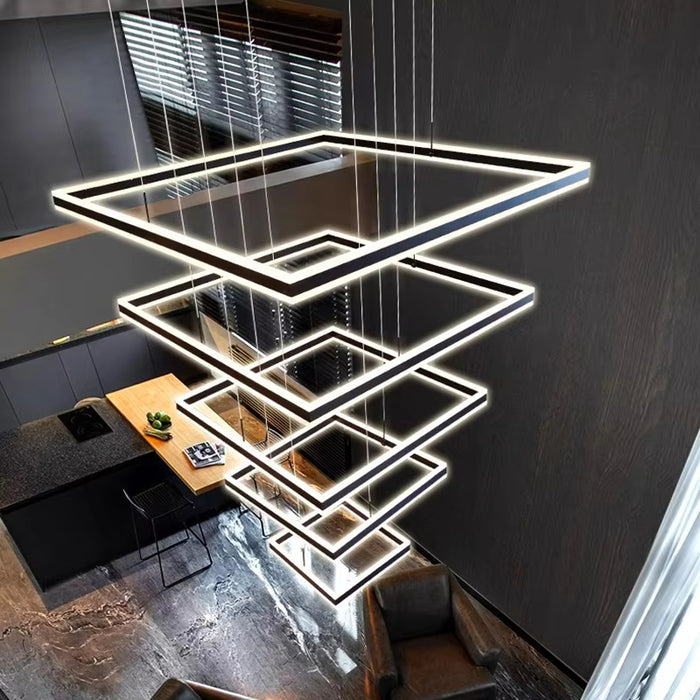 BAMDECOR A18882/5 Black Modern Minimalist Square Pendant Light Adjustable LED Chandelier