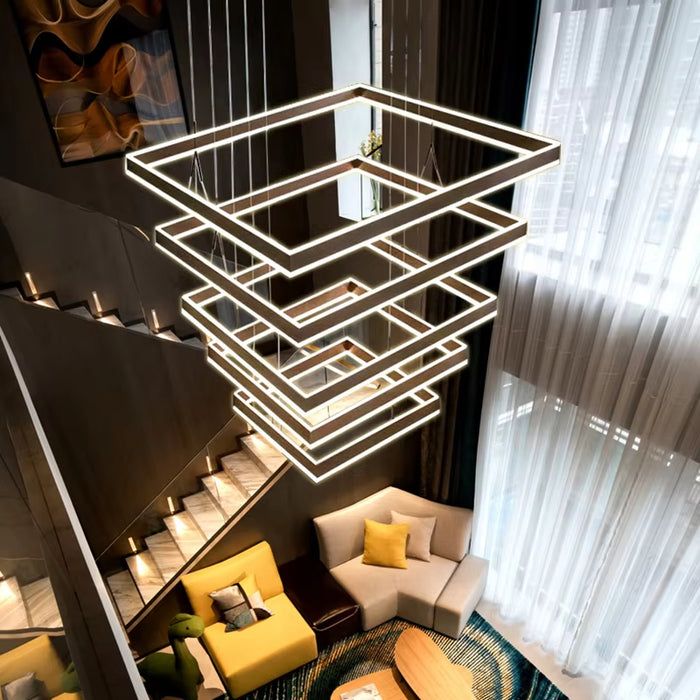 BAMDECOR A18882/5 Black Modern Minimalist Square Pendant Light Adjustable LED Chandelier