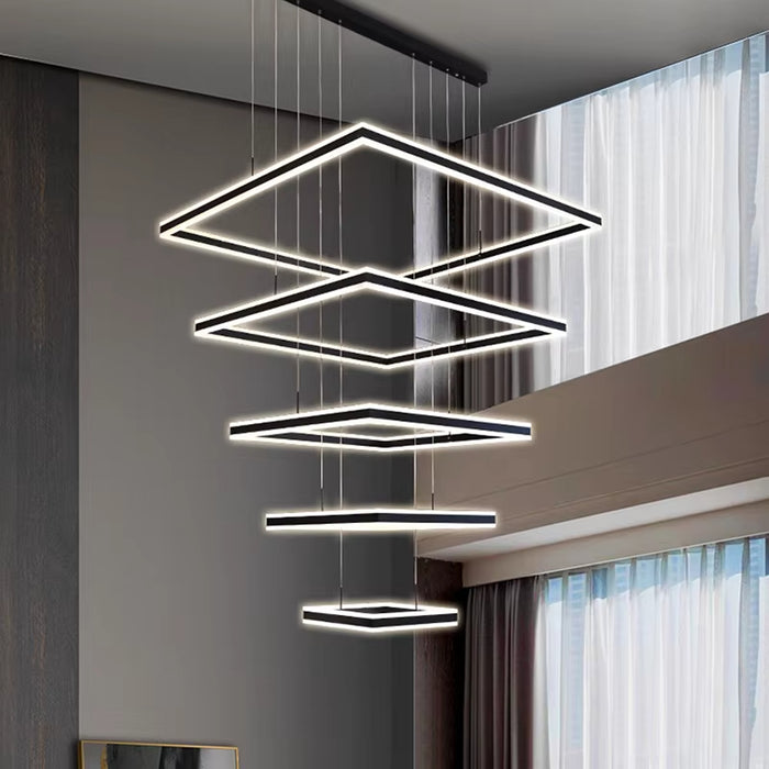 BAMDECOR A18882/5 Black Modern Minimalist Square Pendant Light Adjustable LED Chandelier