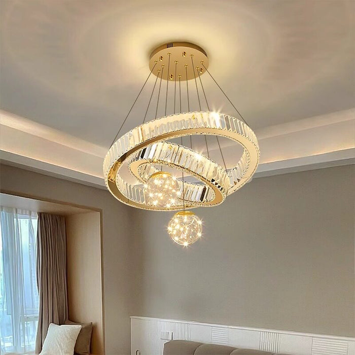 BAMDECOR C3335 Large Swirl Modern Crystal Ring Chandeliers Contemporary Round Chandelier Crystal Pendant Light(Gold-Two Rings)