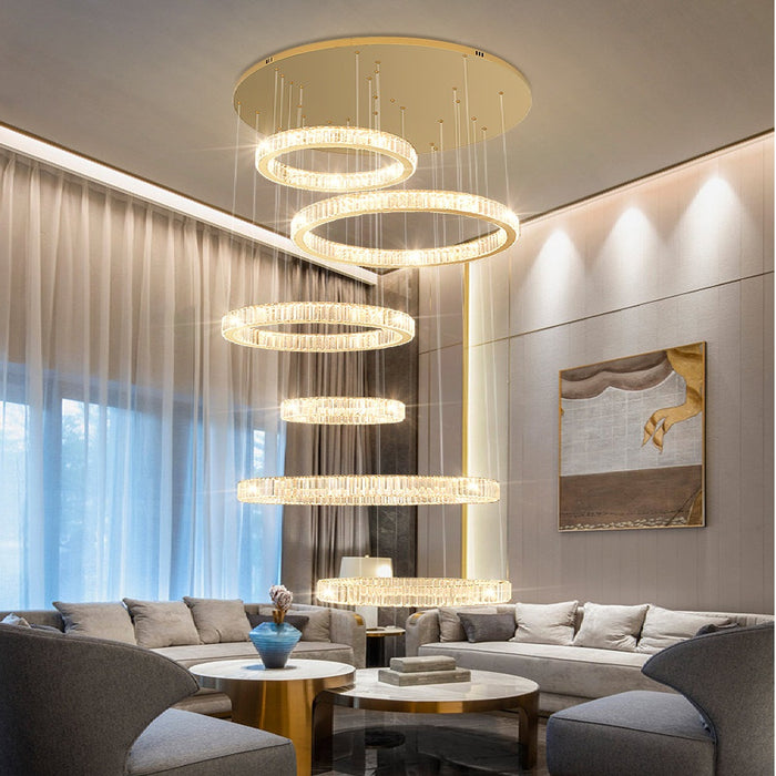BAMDECOR C3341 Series Pharaoh RING Modern K9 Luxury Crystal LED Chandelier (Gold-5/6/7 and 8 Rings)