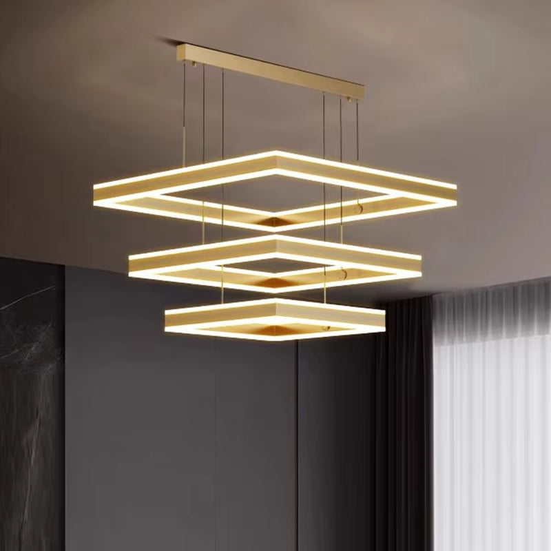 BAMDECOR SQ18882/3 Gold Modern Minimalist Square Pendant Light Adjusta ...