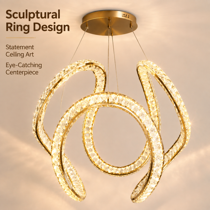 BAMDECOR C3602 60cm Modern Pendant Light Chic Circular LED Chandelier (Brass Gold)