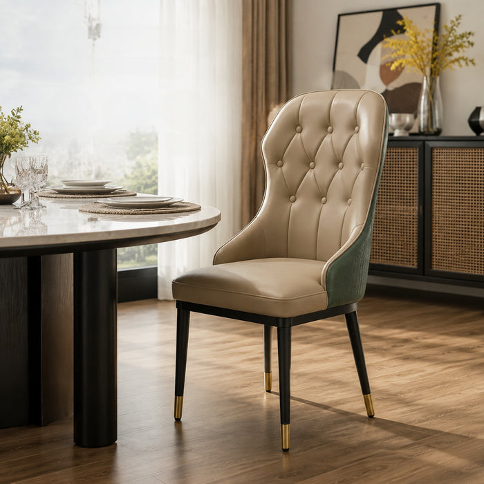 VELLUTO Mid Century Luxury Modern Dining Chair Faux Leather Set of 2 (Brown Duo Colour)