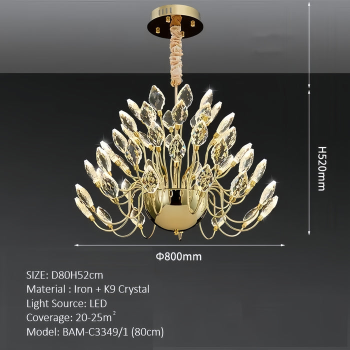 BAMDECOR C3349/1 Modern Luxury Crystal-leaf Chandelier LED Fashion Creativity Pendant Ceiling Lights(60cm-Gold)