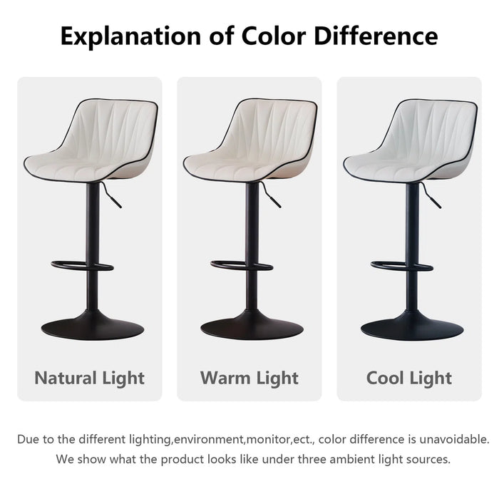 SERENITà White Modern Height Adjustable Swivel Bar Stools Upholstered Leather Barstool Kitchen Island Chairs with Metal Frame (Set of 2)