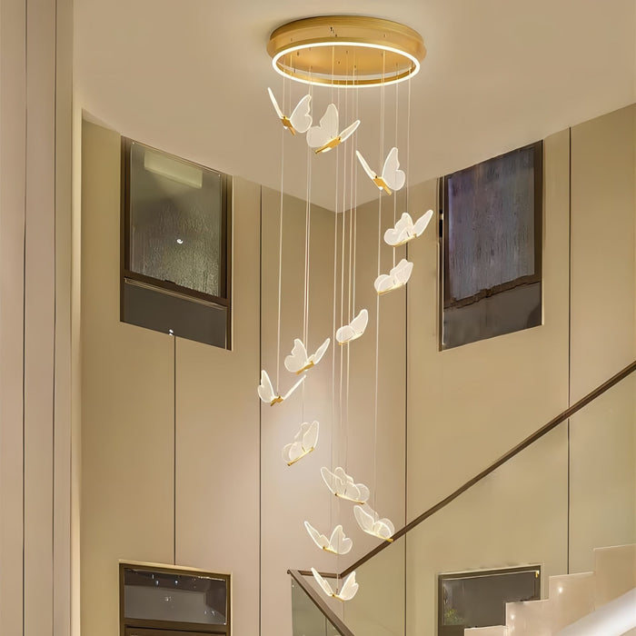 BAMDECOR LT05 13 Nordic Butterfly Luxury Chandeliers Pendant Lights for Villa Stair Home Decoration Modern Style Exquisite Chandelier (Gold)