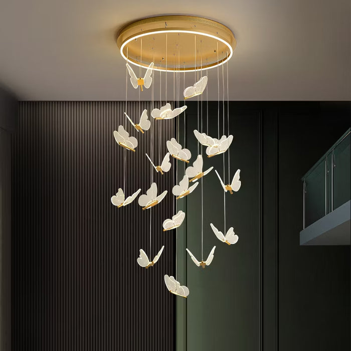 BAMDECOR LT05 19 Nordic Butterfly Luxury Chandeliers Pendant Lights for Villa Stair Home Decoration Modern Style Exquisite Chandelier (Gold)