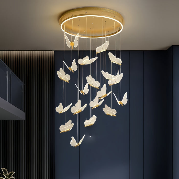 BAMDECOR LT05 19 Nordic Butterfly Luxury Chandeliers Pendant Lights for Villa Stair Home Decoration Modern Style Exquisite Chandelier (Gold)