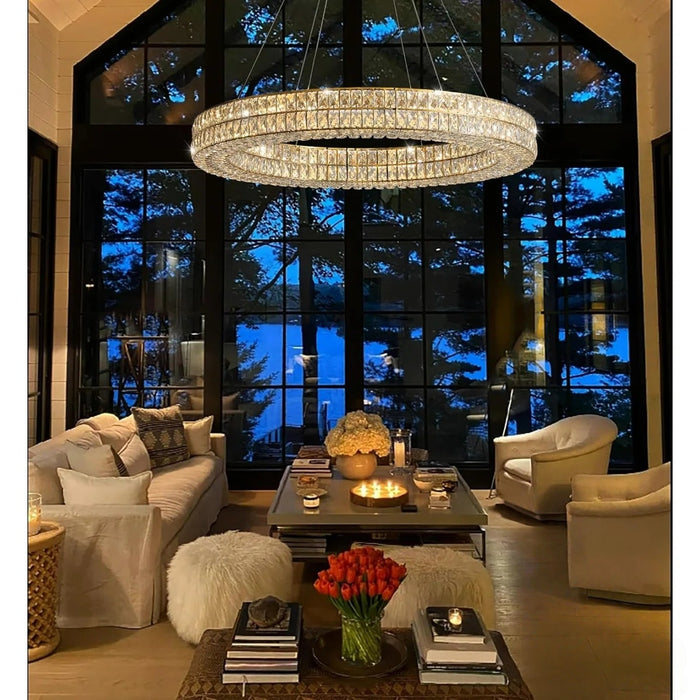 BAMDECOR C3332/1  Round Luxury Crystal Chandelier Modern LED Crystal Chandelier LED Ring Pendant Light Stainless Steel Ceiling Lamp Hanging Lights,for Dining Living Room (Gold)