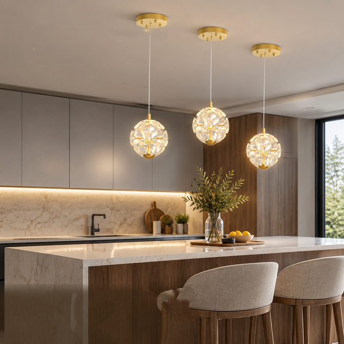 BAMDECOR C3619 Single Heads Crystal Globe Chandeliers High Ceiling Foyers Entrance Chandeliers Staircase Long Pendant Light (Gold)