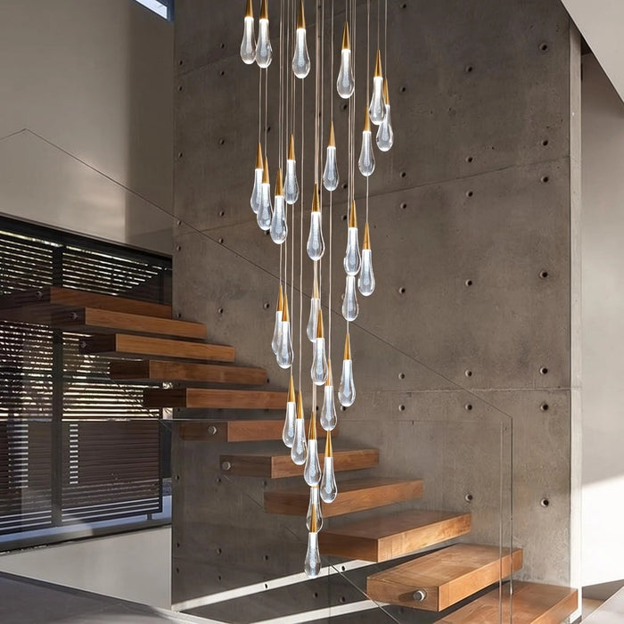 BAMDECOR LT12 18-Heads Solid Crystal Rain drop Chandelier High Ceiling Foyers Entrance Chandeliers Staircase Long Pendant Light (Silver Insert)