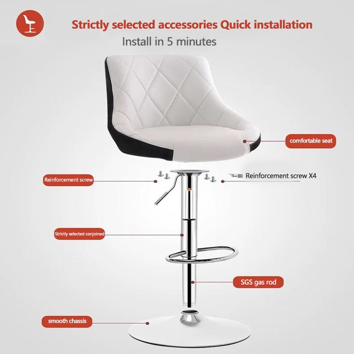 2 Pcs Bar Stools Kitchen Bar Stool Leather Barstools Swivel Gas Lift Counter Chairs BS8403 White - Amazingooh Wholesale