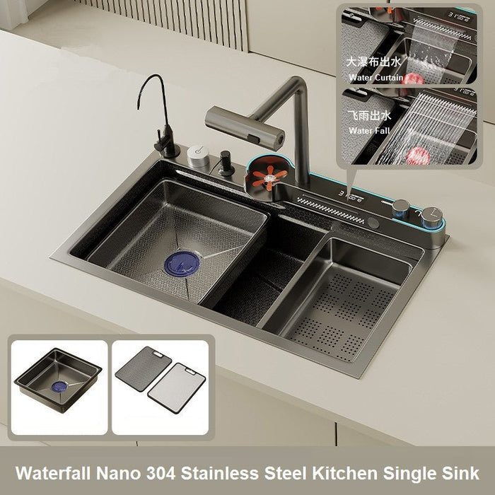 2024 80x45cm Integrated Waterfall Kitchen Sink Honeycomb Technology Large Digitial Display Stainless Steel Water Filter Cup Washer - Amazingooh Wholesale
