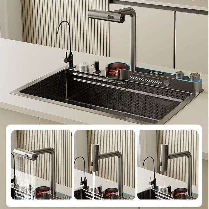 2024 80x45cm Integrated Waterfall Kitchen Sink Honeycomb Technology Large Digitial Display Stainless Steel Water Filter Cup Washer - Amazingooh Wholesale