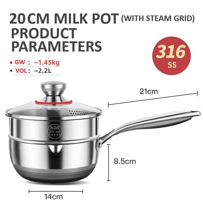 20cm 316L Stainless Steel Saucepan Compound Steel Honeycomb Nonstick Sauce Pan with Glass Lid 2.2L Pot Stay - Cool Handle Multipurpose Milk Saucepan, Induction Capable and Gas Stove - Amazingooh Wholesale