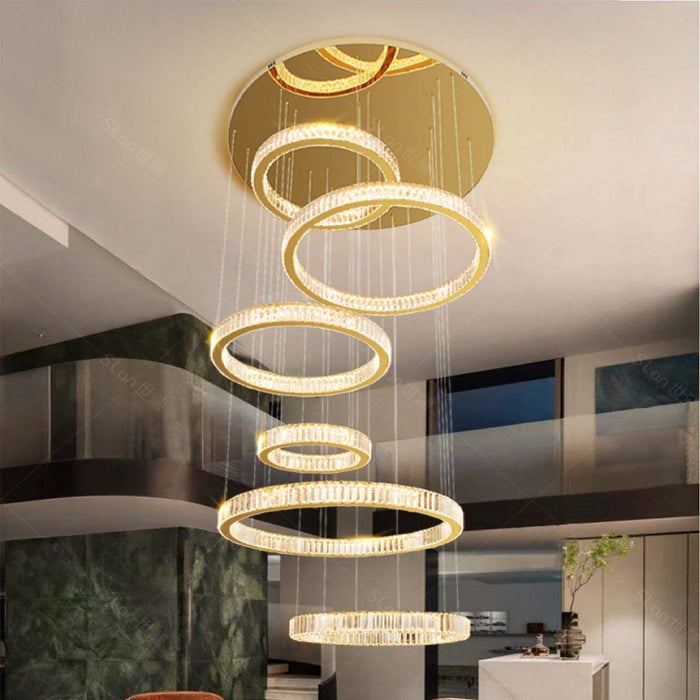 BAMDECOR C3341 Series Pharaoh RING Modern K9 Luxury Crystal LED Chandelier (Gold-5/6/7 and 8 Rings)
