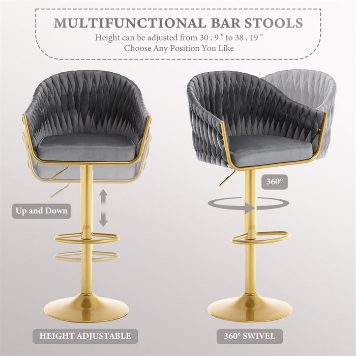 SERENITà GP1863 Modern Velvet Breakfast Bar Stools Swivel Barstools Adjustable Counter Stools with Backrest (Gold-Grey)