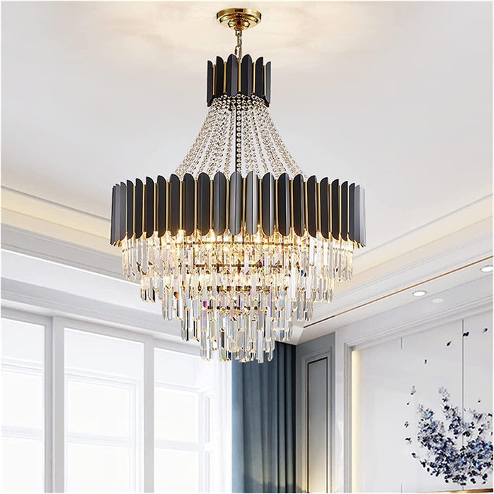 BAMDECOR C3355 Modern Crystal Chandelier Farmhouse Crystal Light Fixtures Hanging Ceiling Pendant Light (Black-60cm)