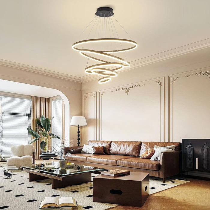 BAMDECOR Modern LED Chandelier, Dimmable Pendant Light with Remote Control Rings Round Ceiling Lighting Fixture 3 Color Temperatures Contemporary Chandeliers (5 Rings-Black)