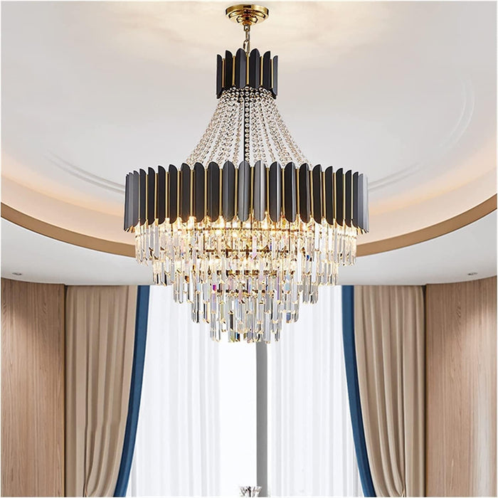 BAMDECOR C3355 Modern Crystal Chandelier Farmhouse Crystal Light Fixtures Hanging Ceiling Pendant Light (Black-60cm)