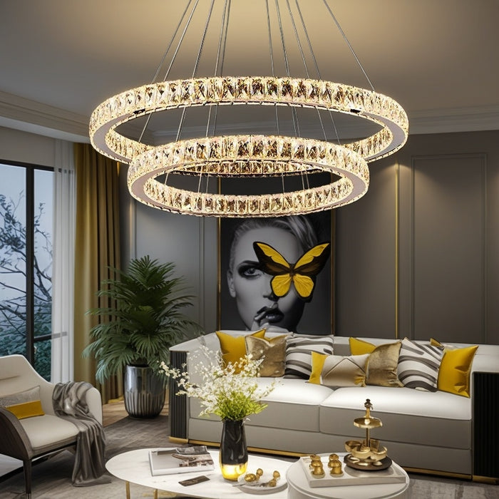 BAMDECOR C3313/2 Modern Crystal Chandeliers Lighting Fixtures Contemporary Round Chandelier Lighting Fixtures Crystal Pendant Ceiling Lights(Gold)