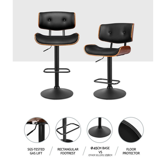 2x Bar Stools Gas Lift Leather All Black - Amazingooh Wholesale