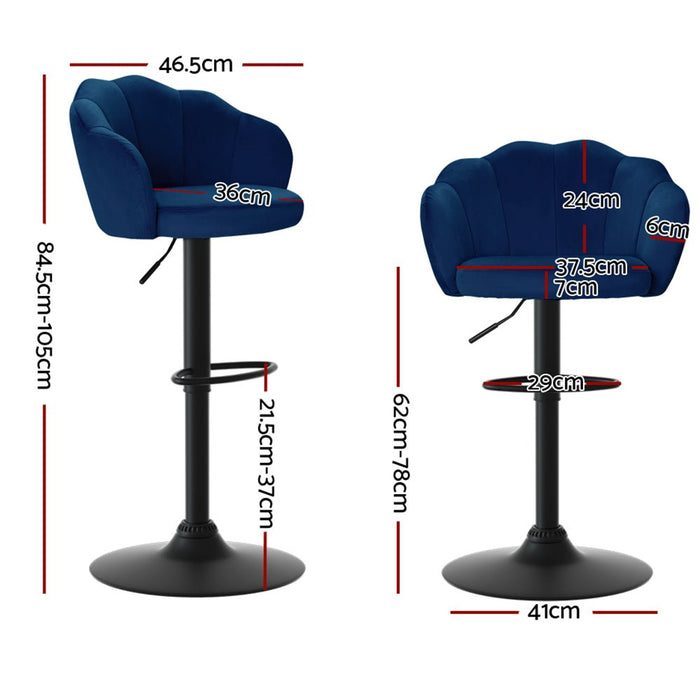 2x Bar Stools Gas Lift Velvet Blue - Amazingooh Wholesale