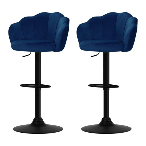 2x Bar Stools Gas Lift Velvet Blue - Amazingooh Wholesale