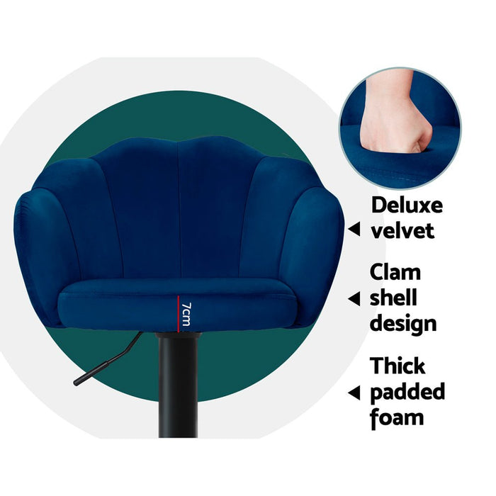 2x Bar Stools Gas Lift Velvet Blue - Amazingooh Wholesale